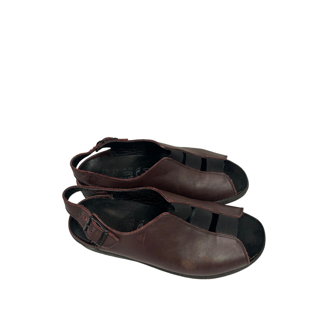 Tatami Birkenstock Sandals 39 Burgundy Leather Slingback Peep Toe Womens